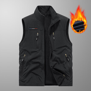 Ziemas vīriešu vestes ar vairākām kabatām Ikdienišķa āra vilnas makšķerēšanas veste vīriešiem Silta fotogrāfija Instrumenti Bezpiedurkņu Jakas Apģērbs