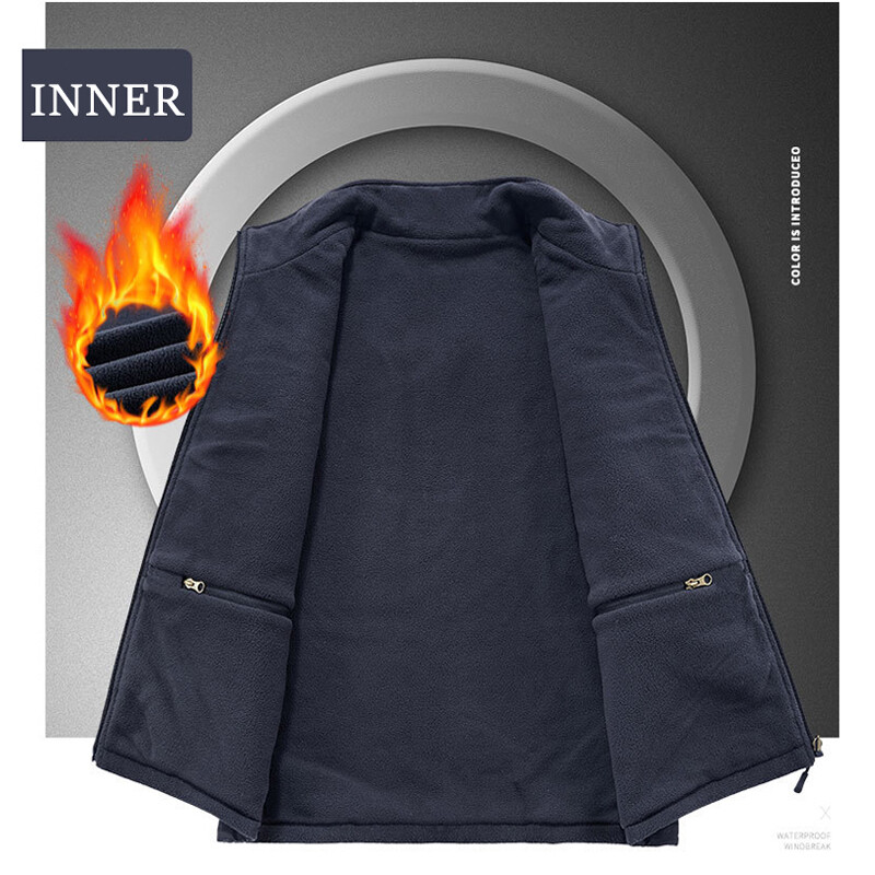 Ziemas vīriešu vestes ar vairākām kabatām Ikdienišķa āra vilnas makšķerēšanas veste vīriešiem Silta fotogrāfija Instrumenti Bezpiedurkņu Jakas Apģērbs