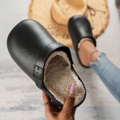 Νέες γυναικείες πλακέ παντόφλες με κλειστά δάχτυλα Winter Keep Warm Plus Velvet EVA παντόφλες για γυναίκες για το σπίτι Βαμβακερά παπούτσια Casual γυναικεία φλατ