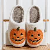 Γυναικείες παντόφλες Smile Pumpkin Halloween Winter Indoor Cartoon Comfort Σπίτι Υπνοδωμάτιο Μαλακά αιτιατικά επίπεδα βελούδινα παπούτσια για δώρο