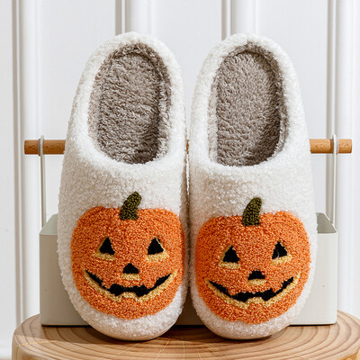 Smile Sütőtök Halloween női papucs téli beltéri rajzfilm komfort otthon hálószoba puha kauzális lapos plüss cipő ajándéknak