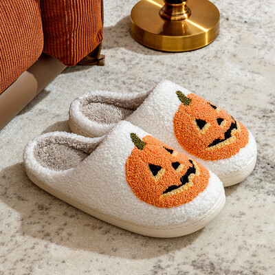 Γυναικείες παντόφλες Smile Pumpkin Halloween Winter Indoor Cartoon Comfort Σπίτι Υπνοδωμάτιο Μαλακά αιτιατικά επίπεδα βελούδινα παπούτσια για δώρο