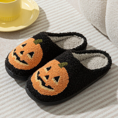 Γυναικείες παντόφλες Smile Pumpkin Halloween Winter Indoor Cartoon Comfort Σπίτι Υπνοδωμάτιο Μαλακά αιτιατικά επίπεδα βελούδινα παπούτσια για δώρο