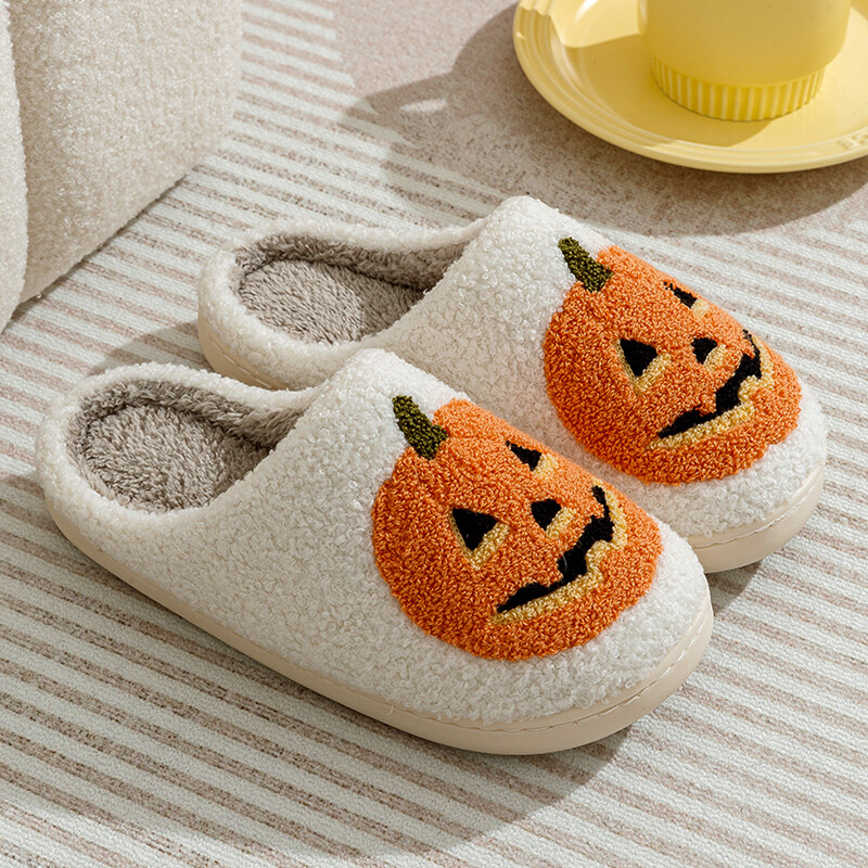 Γυναικείες παντόφλες Smile Pumpkin Halloween Winter Indoor Cartoon Comfort Σπίτι Υπνοδωμάτιο Μαλακά αιτιατικά επίπεδα βελούδινα παπούτσια για δώρο