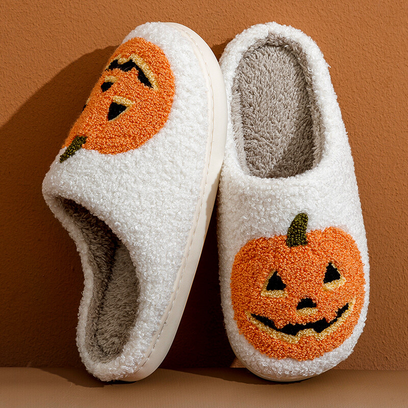 Γυναικείες παντόφλες Smile Pumpkin Halloween Winter Indoor Cartoon Comfort Σπίτι Υπνοδωμάτιο Μαλακά αιτιατικά επίπεδα βελούδινα παπούτσια για δώρο