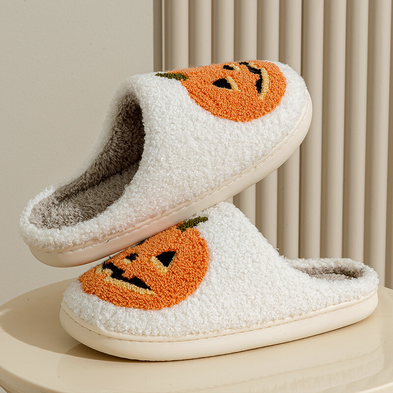 Γυναικείες παντόφλες Smile Pumpkin Halloween Winter Indoor Cartoon Comfort Σπίτι Υπνοδωμάτιο Μαλακά αιτιατικά επίπεδα βελούδινα παπούτσια για δώρο