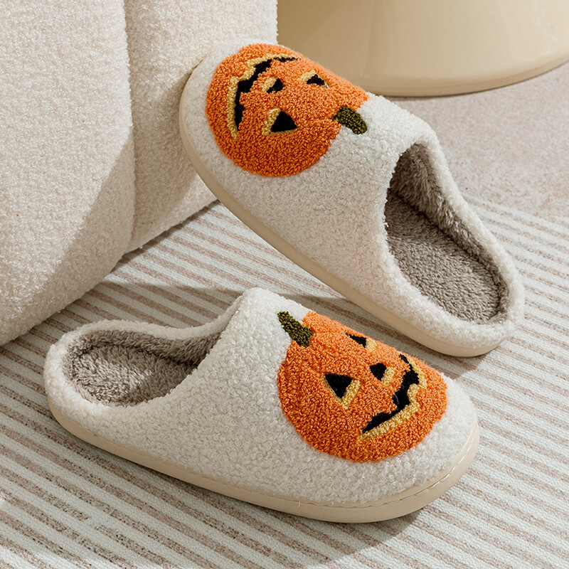 Γυναικείες παντόφλες Smile Pumpkin Halloween Winter Indoor Cartoon Comfort Σπίτι Υπνοδωμάτιο Μαλακά αιτιατικά επίπεδα βελούδινα παπούτσια για δώρο