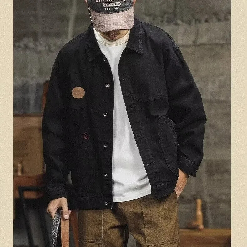 Amerikai stílusú vintage munkakabát férfiaknak, alkalmi laza szabású barna farmerruha Divatos őszi vadászruha