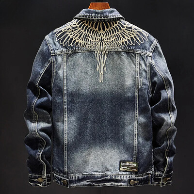 Izšūta džinsu jaka vīriešiem Klasisks vintage stila Slim Fit Moderns rudens jaunums augstas klases zīmola vīriešu tops