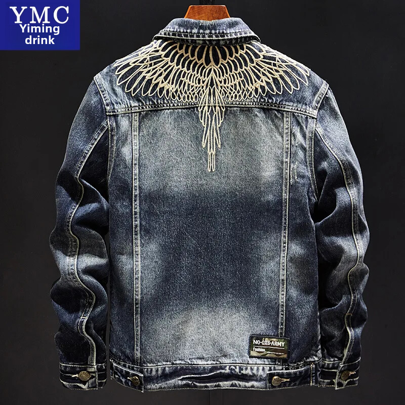 Izšūta džinsu jaka vīriešiem Klasisks vintage stila Slim Fit Moderns rudens jaunums augstas klases zīmola vīriešu tops