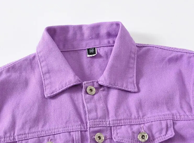 Populārākā džinsa jaka Vīriešu sieviešu apģērbi 2023. gada rudens modes kovboju mētelis, purpursarkana oranža brīva džinsa jaka Vīriešu džinsa jaka