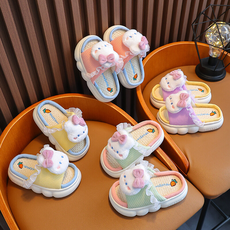 Nove dječje lanene papuče sa zečevima iz crtića Proljetni i jesenski tobogani za kućne ljubimce za djevojčice Neklizajuće mazge za četiri godišnja doba