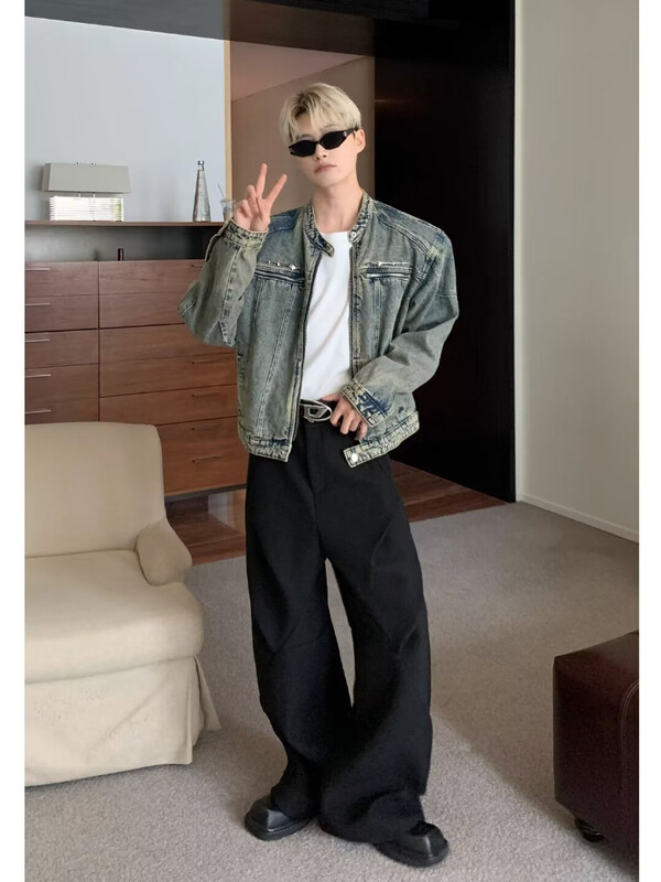 Vīriešu džinsu jakas Amerikāņu stila High Street Rāvējslēdzēji Mētelis Vintage Izmazgāts Distressed Cowboy Jaka Pavasara ikdienas ielas apģērbs Jauns