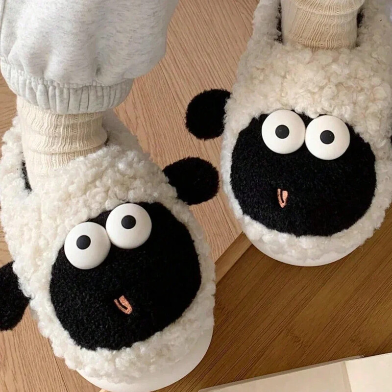 Jaukas aitas ziemas jaunas sieviešu čības mīkstas papēža platformas kažokādas siltas iekštelpās, ērtas mājas pūkainas mājas čības