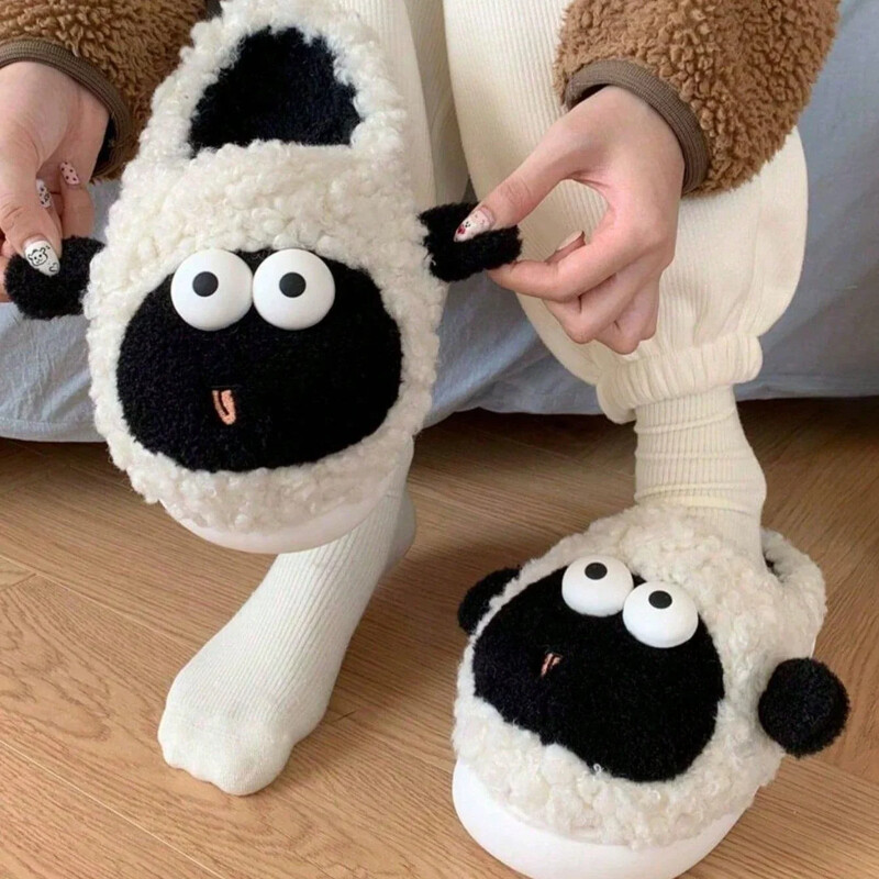 Jaukas aitas ziemas jaunas sieviešu čības mīkstas papēža platformas kažokādas siltas iekštelpās, ērtas mājas pūkainas mājas čības