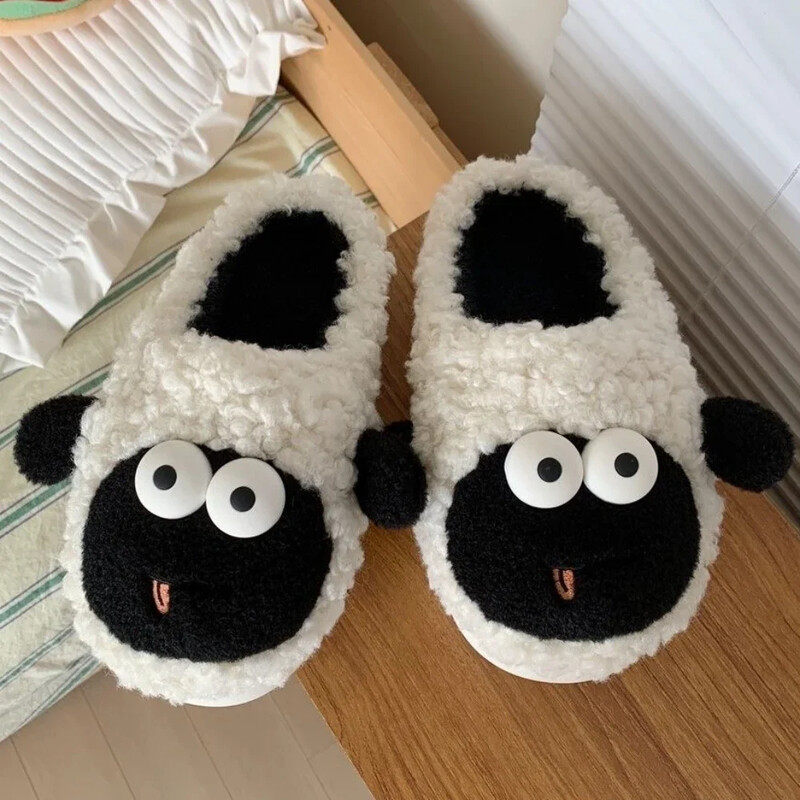 Jaukas aitas ziemas jaunas sieviešu čības mīkstas papēža platformas kažokādas siltas iekštelpās, ērtas mājas pūkainas mājas čības