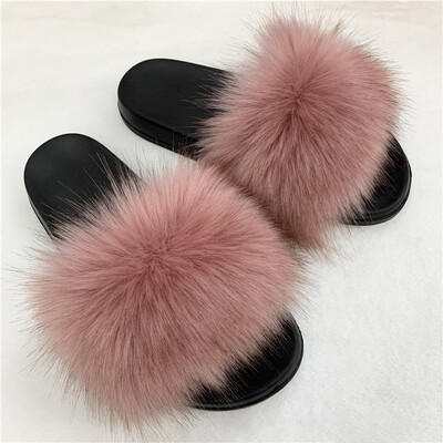 Sieviešu seksīgas mākslīgās kažokādas čības Plīša pūkainas pūkainas čības āra iekštelpu apavi ar plakanu platformu Sieviešu ikdienišķas čības Sieviešu slidkalniņi