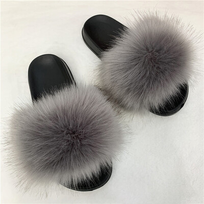 Sieviešu seksīgas mākslīgās kažokādas čības Plīša pūkainas pūkainas čības āra iekštelpu apavi ar plakanu platformu Sieviešu ikdienišķas čības Sieviešu slidkalniņi