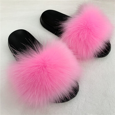 Sieviešu seksīgas mākslīgās kažokādas čības Plīša pūkainas pūkainas čības āra iekštelpu apavi ar plakanu platformu Sieviešu ikdienišķas čības Sieviešu slidkalniņi