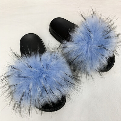 Sieviešu seksīgas mākslīgās kažokādas čības Plīša pūkainas pūkainas čības āra iekštelpu apavi ar plakanu platformu Sieviešu ikdienišķas čības Sieviešu slidkalniņi