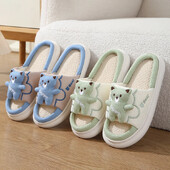 Papuci din bumbac și in Pantofi anti-alunecare pentru femei Noi papuci de in pentru acasă, unisex, cu desene animate, pentru interior