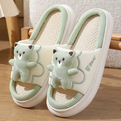 Papuci din bumbac și in Pantofi anti-alunecare pentru femei Noi papuci de in pentru acasă, unisex, cu desene animate, pentru interior