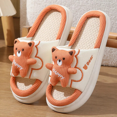 Papuci din bumbac și in Pantofi anti-alunecare pentru femei Noi papuci de in pentru acasă, unisex, cu desene animate, pentru interior