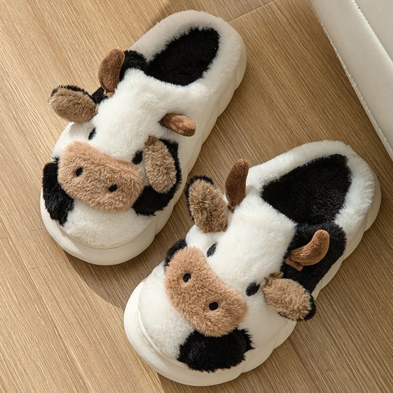2024 Γυναικείες Lovely Milk Cow βελούδινες παντόφλες Ανδρικά Χειμερινά ζεστά σανδάλια για ενήλικες Απαλές αντιολισθητικές τσουλήθρες Ζευγάρι χαριτωμένα σαγιονάρες για το σπίτι
