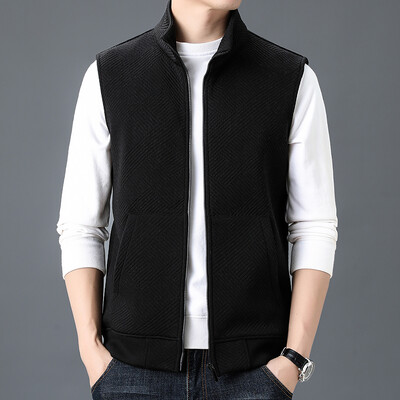 Rudens trikotāžas veste Vīriešu augstākās klases ikdienas vienkrāsains, biezināts, silts jaciņa mētelis Ziemas modes jaka bez piedurknēm ar vilnas oderi