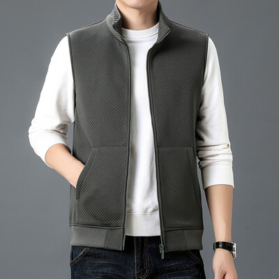 Rudens trikotāžas veste Vīriešu augstākās klases ikdienas vienkrāsains, biezināts, silts jaciņa mētelis Ziemas modes jaka bez piedurknēm ar vilnas oderi