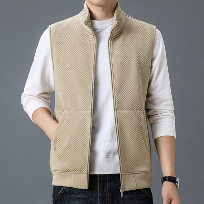 Rudens trikotāžas veste Vīriešu augstākās klases ikdienas vienkrāsains, biezināts, silts jaciņa mētelis Ziemas modes jaka bez piedurknēm ar vilnas oderi