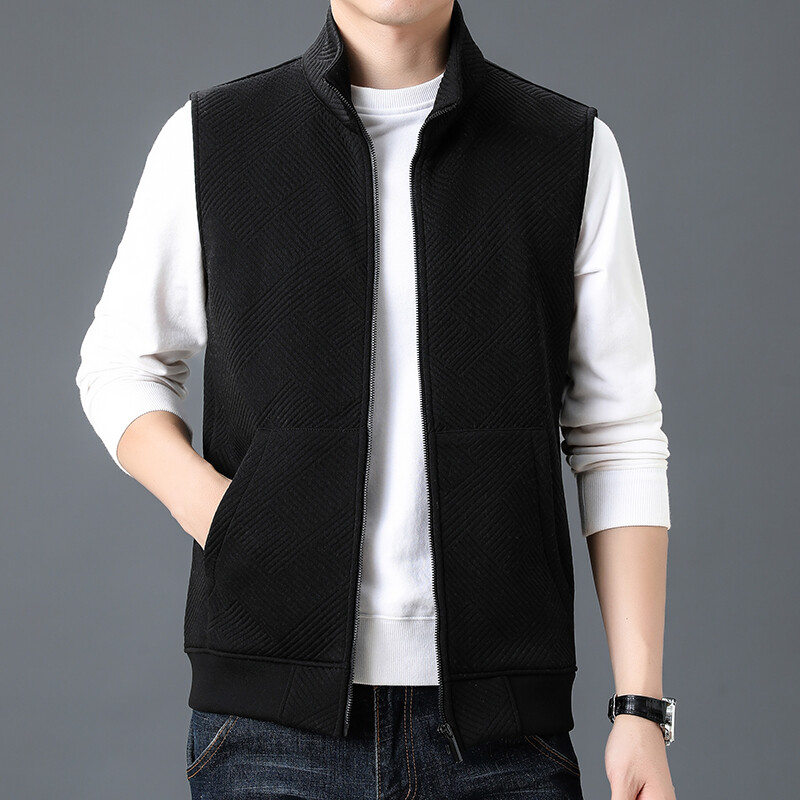 Rudens trikotāžas veste Vīriešu augstākās klases ikdienas vienkrāsains, biezināts, silts jaciņa mētelis Ziemas modes jaka bez piedurknēm ar vilnas oderi