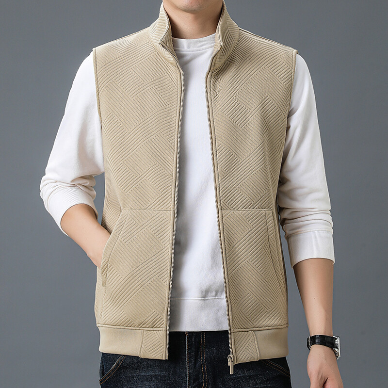 Rudens trikotāžas veste Vīriešu augstākās klases ikdienas vienkrāsains, biezināts, silts jaciņa mētelis Ziemas modes jaka bez piedurknēm ar vilnas oderi