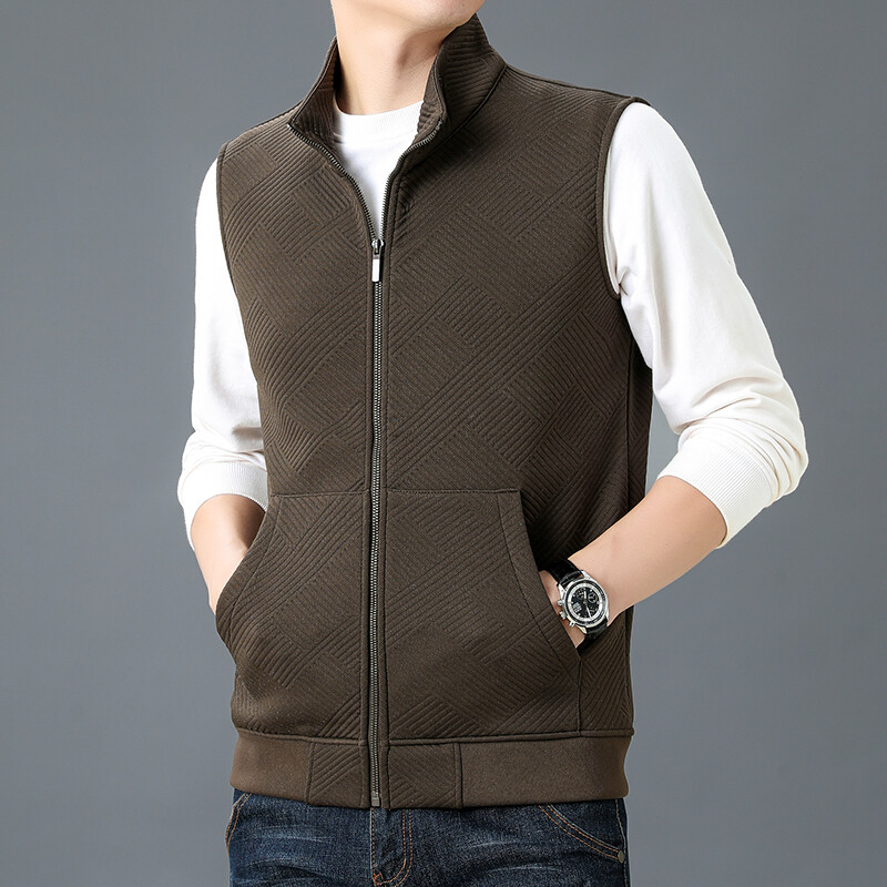 Rudens trikotāžas veste Vīriešu augstākās klases ikdienas vienkrāsains, biezināts, silts jaciņa mētelis Ziemas modes jaka bez piedurknēm ar vilnas oderi