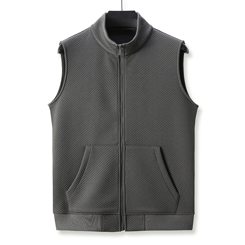 Rudens trikotāžas veste Vīriešu augstākās klases ikdienas vienkrāsains, biezināts, silts jaciņa mētelis Ziemas modes jaka bez piedurknēm ar vilnas oderi