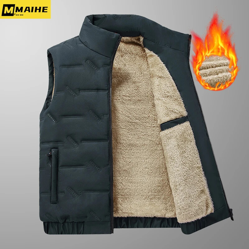 2024. gada jauna dūnu kokvilnas veste vīriešu plus flīsa biezināta ziemas liela izmēra veste bez piedurknēm Parka vienkārša ikdienas silta vīriešu jaka