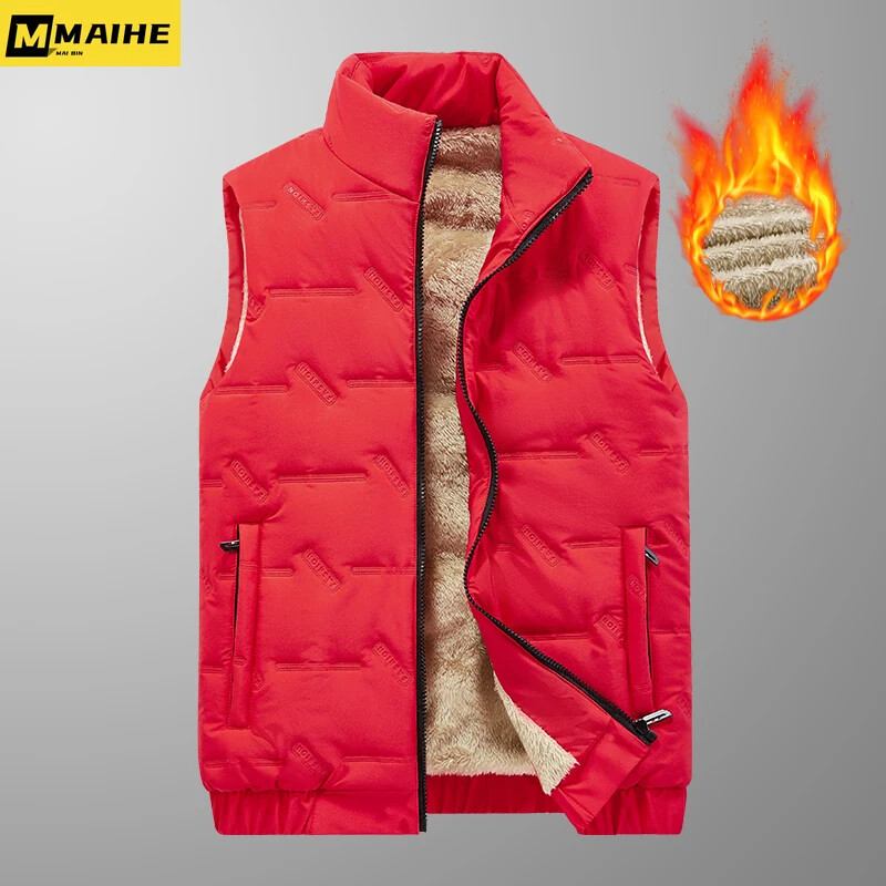 2024. gada jauna dūnu kokvilnas veste vīriešu plus flīsa biezināta ziemas liela izmēra veste bez piedurknēm Parka vienkārša ikdienas silta vīriešu jaka