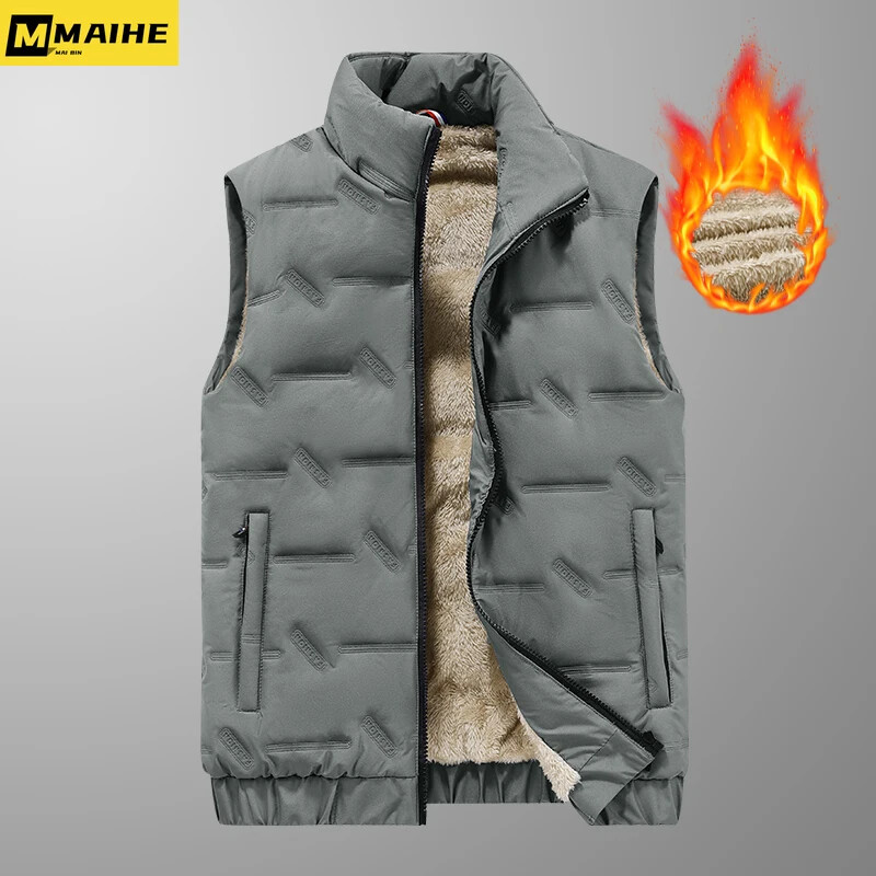 2024. gada jauna dūnu kokvilnas veste vīriešu plus flīsa biezināta ziemas liela izmēra veste bez piedurknēm Parka vienkārša ikdienas silta vīriešu jaka