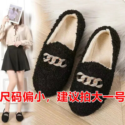 Őszi és téli gyapjúcipő plusz bársony pamut cipő Alkalmi pamut papucs Női mélyen dekoltált babcipő csúszócipő