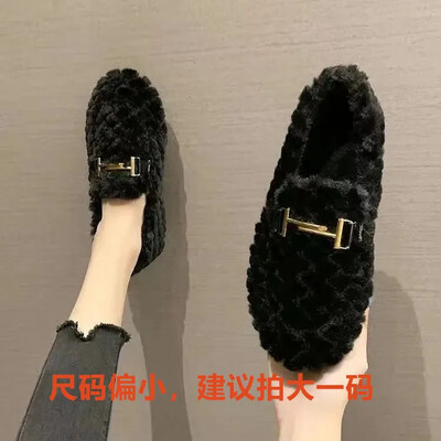 Őszi és téli gyapjúcipő plusz bársony pamut cipő Alkalmi pamut papucs Női mélyen dekoltált babcipő csúszócipő