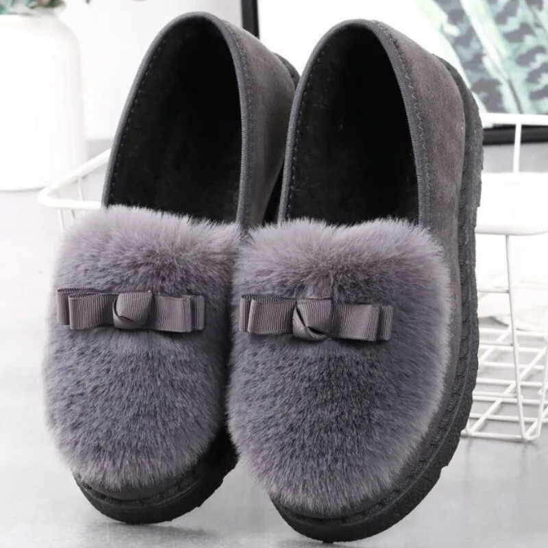 Őszi és téli gyapjúcipő plusz bársony pamut cipő Alkalmi pamut papucs Női mélyen dekoltált babcipő csúszócipő