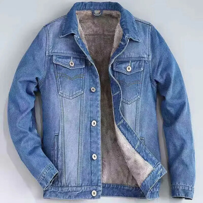 Jesen/zima, muška zadebljana traper jakna podstavljena od flisa, korejska trendi opuštena radna izrezka Trendy Brand Japanski top