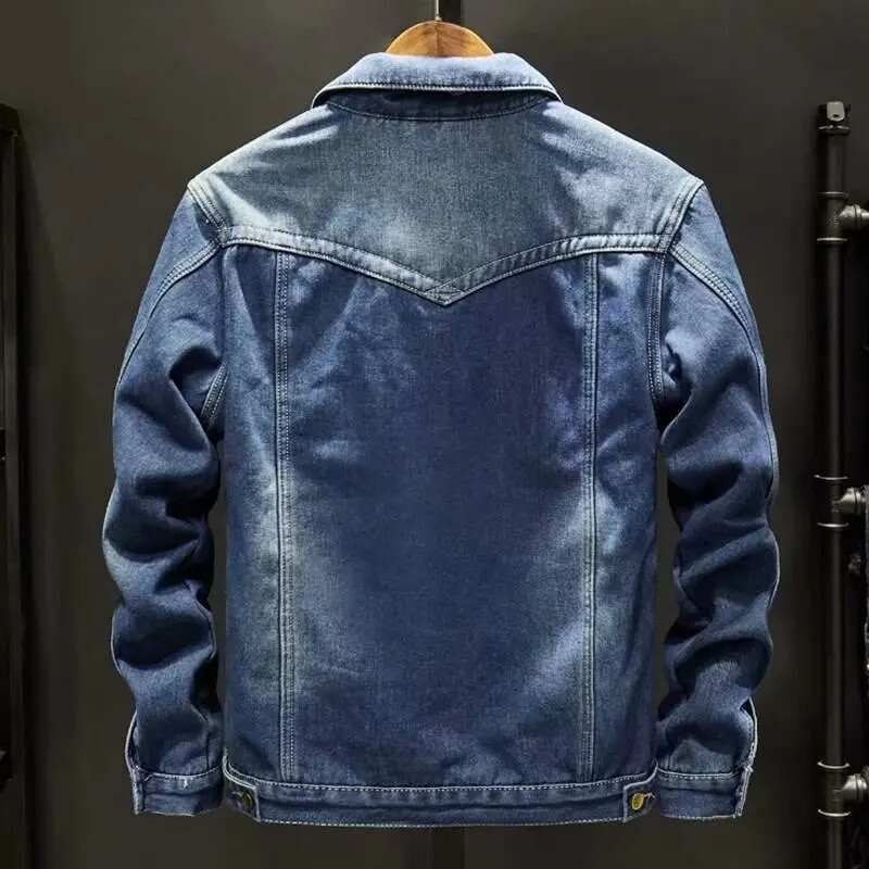 Jesen/zima, muška zadebljana traper jakna podstavljena od flisa, korejska trendi opuštena radna izrezka Trendy Brand Japanski top