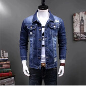 Jachetă de denim la modă pentru bărbați, stil casual, slim fit, primăvară, toamnă, nou sosire, versiune coreeană, la modă, siluetă netedă