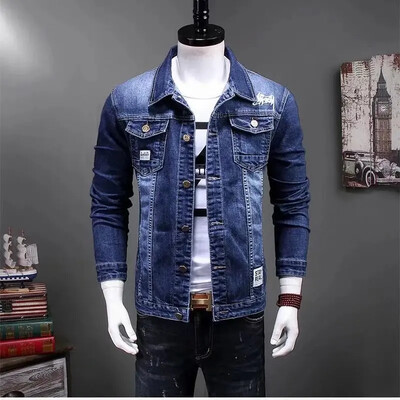 Jachetă de denim la modă pentru bărbați, stil casual, slim fit, primăvară, toamnă, nou sosire, versiune coreeană, la modă, siluetă netedă