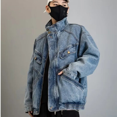 Denim haină bărbătească de primăvară și toamnă nou design largi sens de guler în picioare jachetă cargo