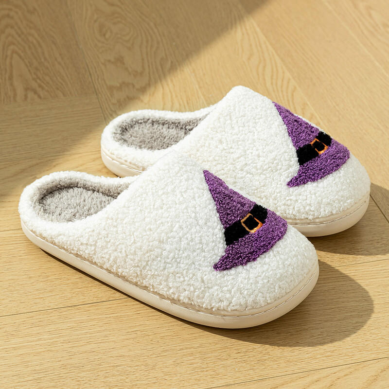 Helovīna violeta modes raganu cepure sieviešu čības iekštelpu komforta čības ziemas guļamistaba silta mīksta zole pretslīdēšanas cēloņsakarības apavi