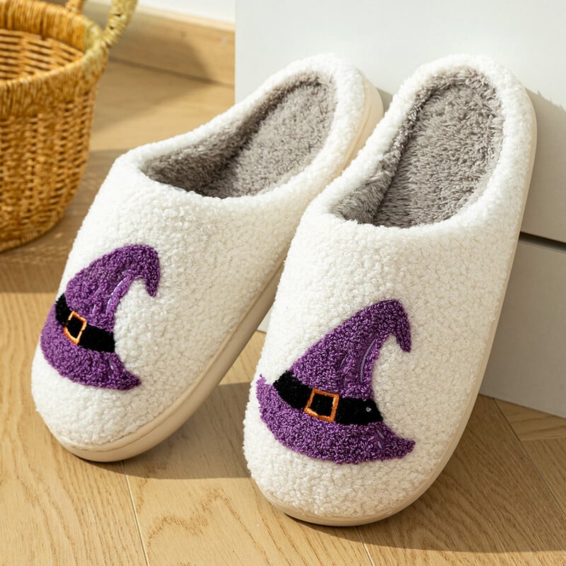 Helovīna violeta modes raganu cepure sieviešu čības iekštelpu komforta čības ziemas guļamistaba silta mīksta zole pretslīdēšanas cēloņsakarības apavi