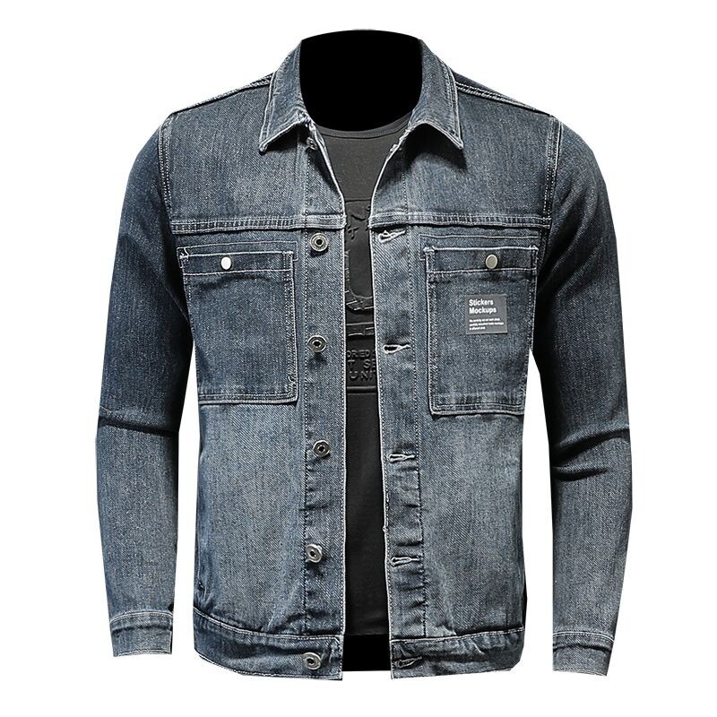 Nova muška traper jakna Modna ulična trendi široka ležerna muška odjeća Ulična zgodna muška motociklistička jakna na rever