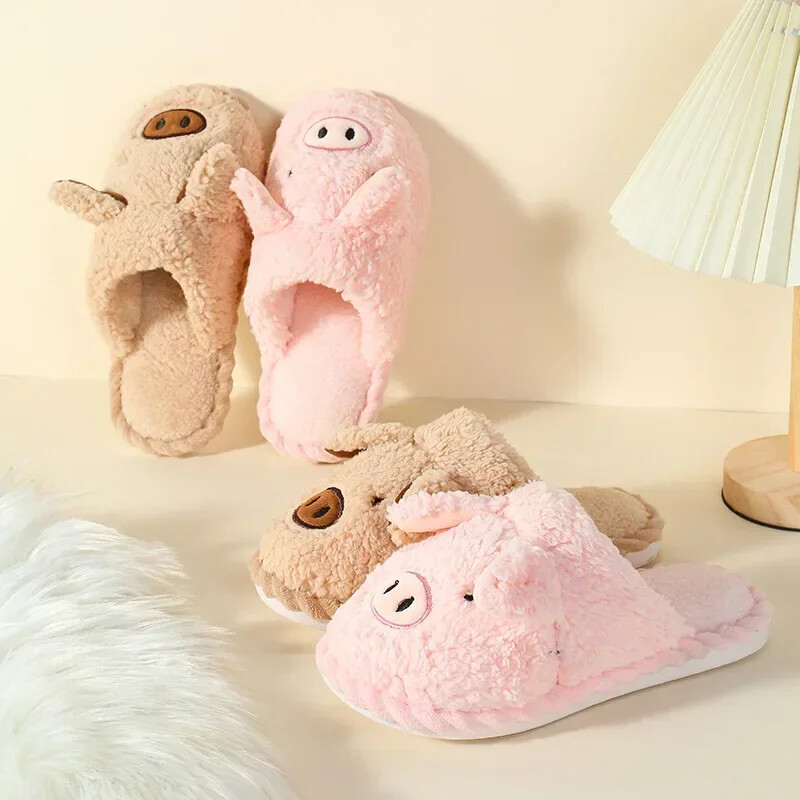 Sieviete Ziemas kokvilnas čības Jauna piegriezuma Jauki Cūkas mākslīgās kažokādas siltie slaidi Plīša čības Pāri Mīksta zole iekštelpu pūkainas čības56